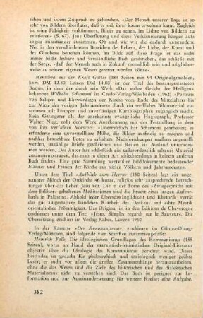 382 [Rezension] Schamoni, Wilhelm, Menschen aus der Kraft Gottes