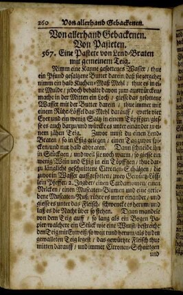 567. Eine Pastete von Lend-Braten mit gemeinem Teig. - 626. Torten von Datteln oder Feigen.