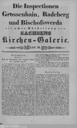 Spremberg (Beschluß), Radeburg, Fischbach, Das Filial Seeligstadt, Gohlis : 15. Lieferung