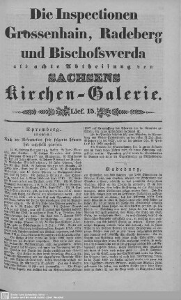 Spremberg (Beschluß), Radeburg, Fischbach, Das Filial Seeligstadt, Gohlis : 15. Lieferung