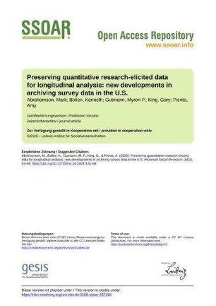 Preserving quantitative research-elicited data for longitudinal analysis: new developments in archiving survey data in the U.S.
