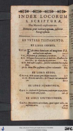 Index Locorum S. Scripturae, Hoc Manuali explicatorum.
