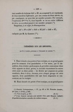 Théorèmes sur les coniques.