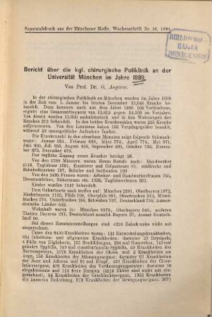 Kleine medizinische Abhandlungen : Separatabdrücke und den Münchener Medizin. Wochenschrift. 1,3 1889