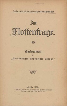 Zur Flottenfrage : Darlegungen der "Norddeutschen Allgemeinen Zeitung"