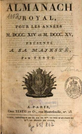 Almanach royal. 1814/15, 1814/15