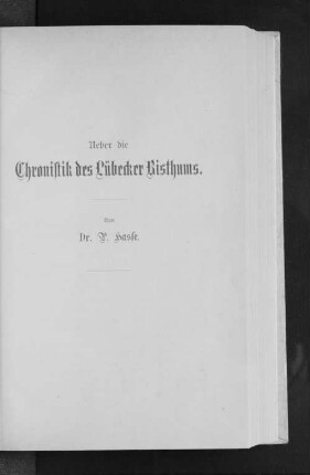 Ueber die Chronistik des Lübecker Bisthums