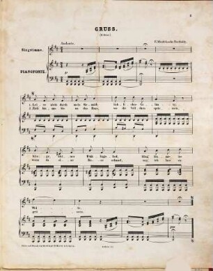 Lieder und Gesänge mit Begleitung des Pianoforte, No. 5. Gruss, von H. Heine