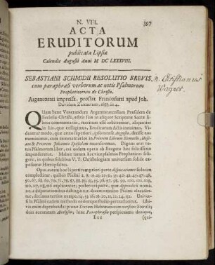 N. VIII. [...] Calendis Augusti Anni M. DC. LXXXVIII.