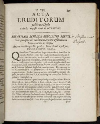 N. VIII. [...] Calendis Augusti Anni M. DC. LXXXVIII.