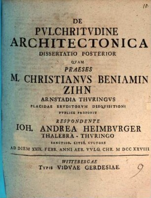 Dissertatio Mathematica De Pvlchritvdine Architectonica ..., 2