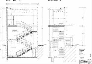 Stuttgart Hbf: Neubau Basagebäude - Schnitte Treppenhaus Achse Y-Z und 1-2 Nebengeb. Seitenflügel