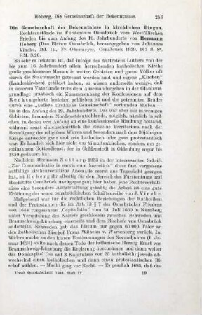 253-255 [Rezension] Hoberg, Hermann, Die kirchliche Gemeinschaft der Bekenntnisse im Fürstentum Osnabrück seit dem Westfälischen Frieden