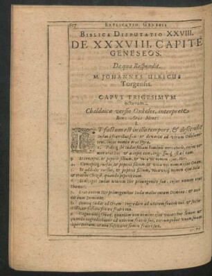 Biblica Disputatio XXVIII. De XXXVIII. Capite Geneseos. De qua Respondit M. Johannes Ulricus