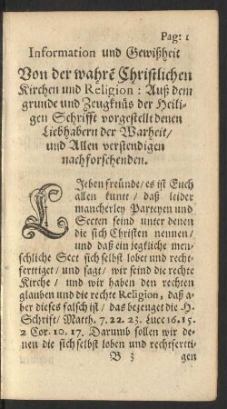 Information und Gewißheit Von der wahren Christlichen Kirchen und Religion