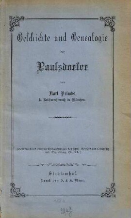 Geschichte und Genealogie der Paulsdorfer