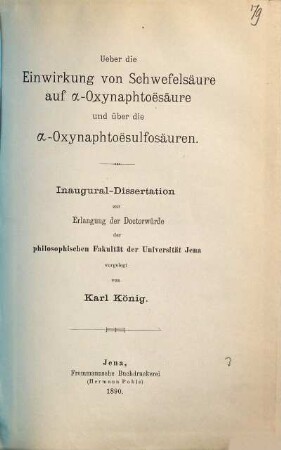 Ueber die Einwirkung von Schwefelsäure auf a-Oxynaphtoësäure und über die a-Oxynaphtoësulfosäuren