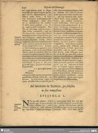 Ad Jacobum de Burreyo, pro subsidio in sua tempestate. Epistola L.