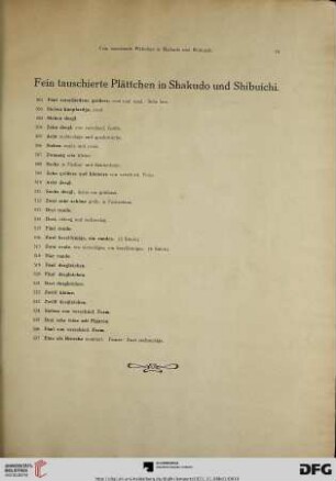 Fein tauschierte Plättchen in Shakudo und Shibuichi (Nr. 501-527)