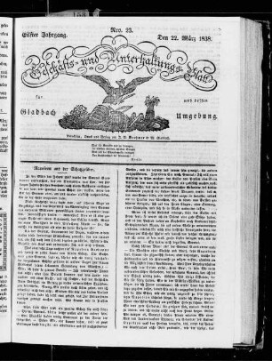 Geschäfts- und Unterhaltungsblatt für Gladbach und dessen Umgebung. 1828-1838