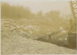Foto eines Baggers beim Bahnbau Obermichelbach - Waldighofen