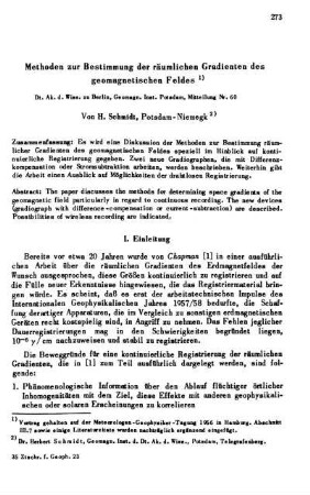 Methoden zur Bestimmung der räumlichen Gradienten des geomagnetischen Feldes