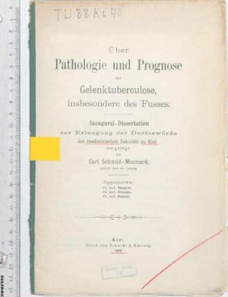 Über Pathologie und Prognose der Gelenktuberculose, insbesondere des Fusses
