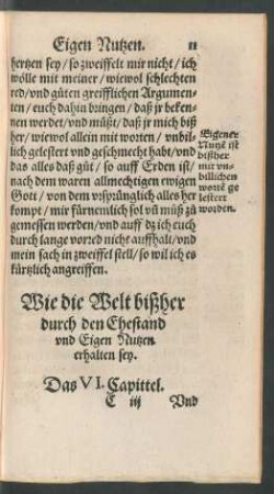 Wie die Welt bißher durch den Ehestand ... erhalten sey. Das VI. Capitel.
