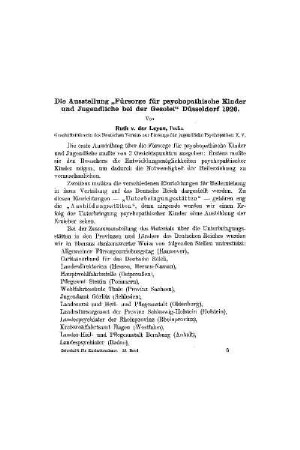 Die Ausstellung Fürsorge für psychopathische Kinder und Jugendliche bei der Gesolei Düsseldorf 1926