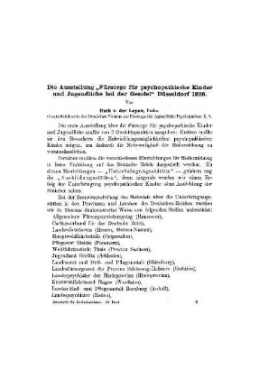 Die Ausstellung Fürsorge für psychopathische Kinder und Jugendliche bei der Gesolei Düsseldorf 1926