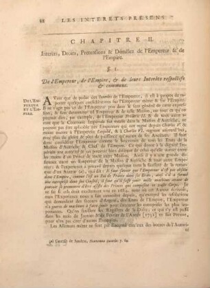 Chapitre II. Interets, Droits, Pretensions & Démelez de L'Empereur & de L'Empire.