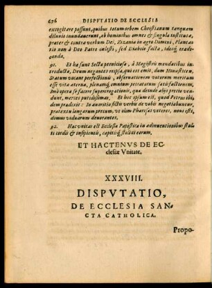 XXXVIII. Disputatio, De Ecclesia Sancta Catholica.