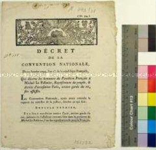 Décret de la Convention Nationale Qui décerne les honneurs du Panthéon Français a Michel Le Pelletier 21. Januar 1793