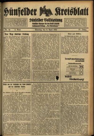 Dritte Ausgabe vom Samstag, den 09. April 1932.