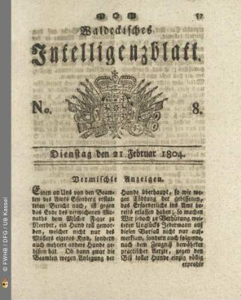 No. 8. Dienstag den 21 Februar 1804