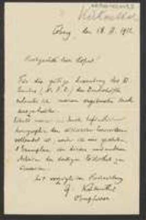 Brief von Georg Kükenthal an Unbekannt