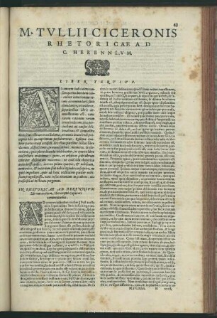 M. Tullii Ciceronis Rhetoricae Ad C. Herennium Liber Tertius
