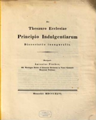 De thesauro ecclesiae principio indulgentiarum : dissertatio inauguralis