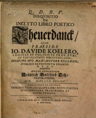 Disquisitio de inclyto libro poetico Theuerdanck