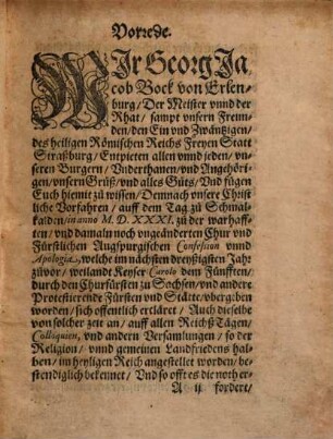 KirchenOrdnung, Wie es mit der Lehre Göttliches Worts, vn[d] den Ceremonien, Auch mit anderen dazu nothwendigen Sachen, In der Kirchen zu Straßburg, biß hieher gehalten worden, Vnd fürohin, mit verleihung Göttlicher Gnade, gehalten werden soll