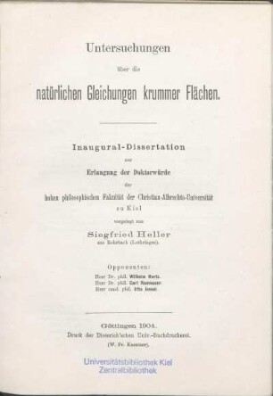 Untersuchungen über die natürlichen Gleichungen krummer Flächen