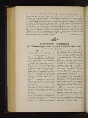 Litteratisches Vademekum für Entomologen und wissenschaftliche Sammler.