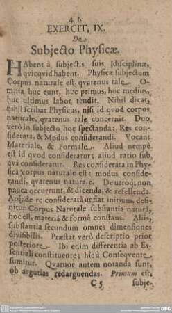 Exercit. IX. De Subjecto Physicae.