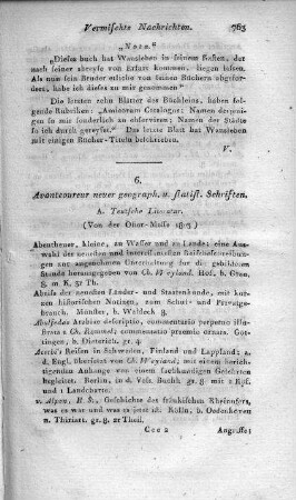 Avantcoureur neuer geograph. u. statist. Schriften