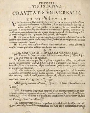 Theoria vis inertiae et gravitatis universalis.