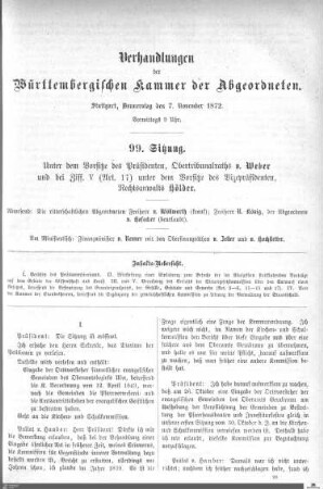 99. Sitzung, Stuttgart, 7.11.1872