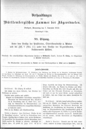 99. Sitzung, Stuttgart, 7.11.1872