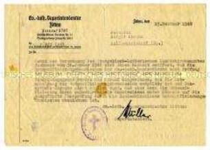 Amtliches Schreiben einer kirchlichen Einrichtung über die Weiterbeschäftigung einer Angestellten nach der Überprüfung durch die Entnazifizierungskommission