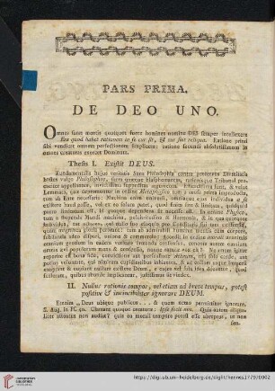 Pars Prima: De Deo Uno