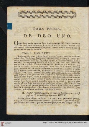 Pars Prima: De Deo Uno